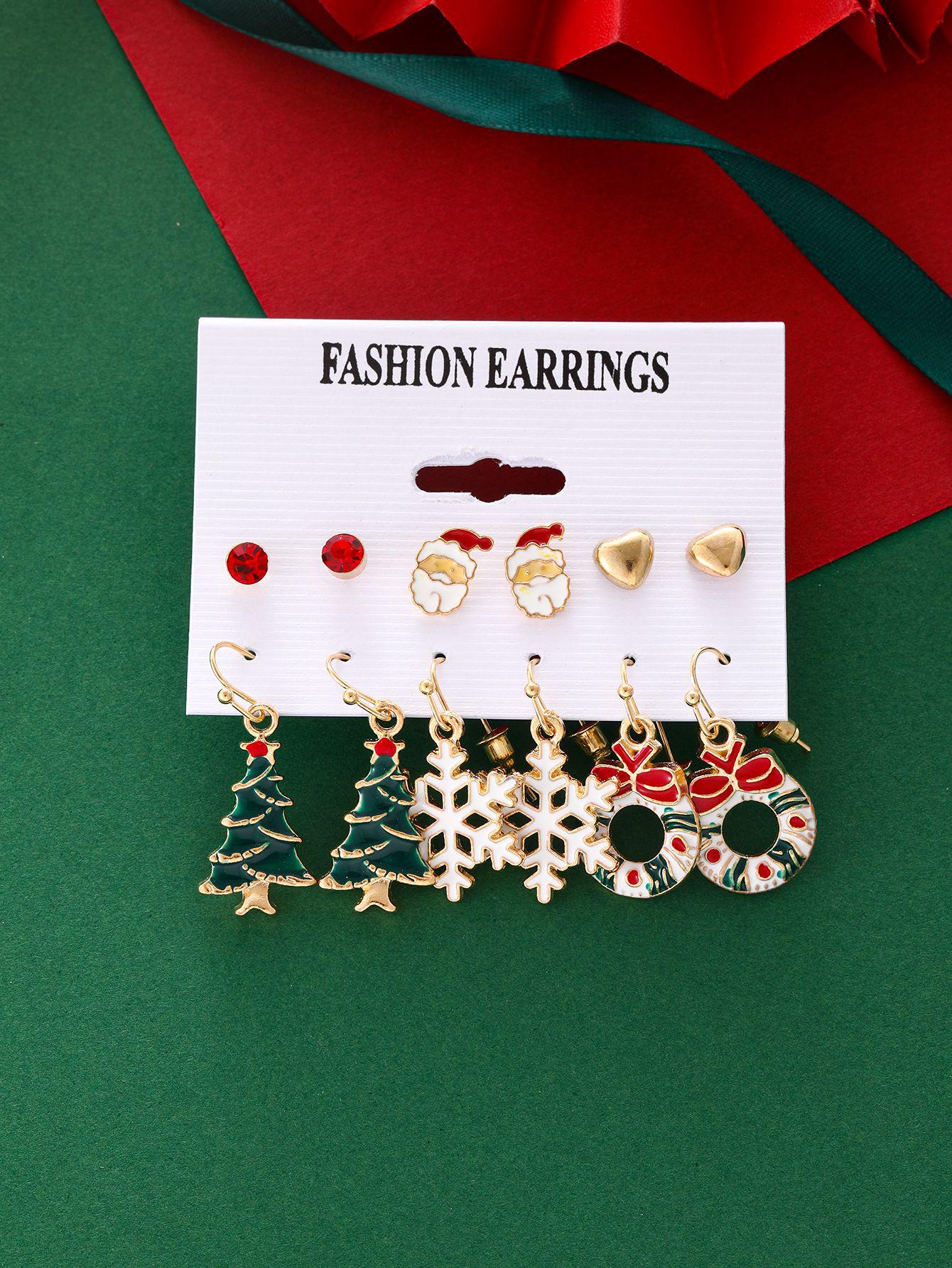 Christmas Santa Heart  Snowflake Tree Earrings Set - Limited Edition