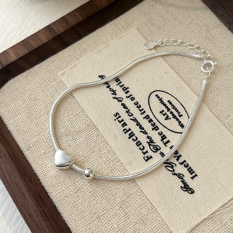Manqiu 925 Sterling Silver Heart Snake Bone Chain Charm Geometric Women's Best Sterling Silver Bracelet Jewelry Designer