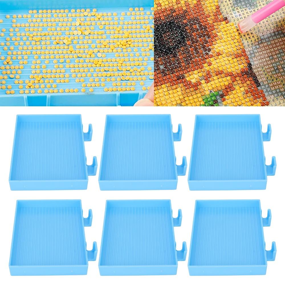 6PCS Plastic Rhinestone Storage Trays Blue Diamond Art Painting Tray Gem Sorting Plate Bead Sorting