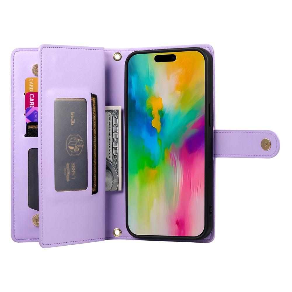 iPhone 16 Pro Flip Case, Wallet Zipper Pocket, Purple