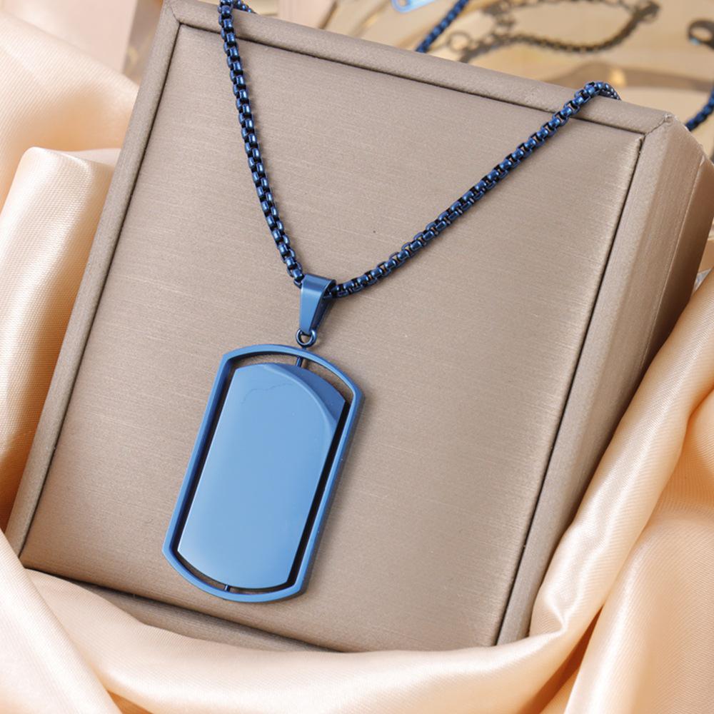 Men's Trendy Rotatable Tag Pendant Necklace in Stainless Steel
