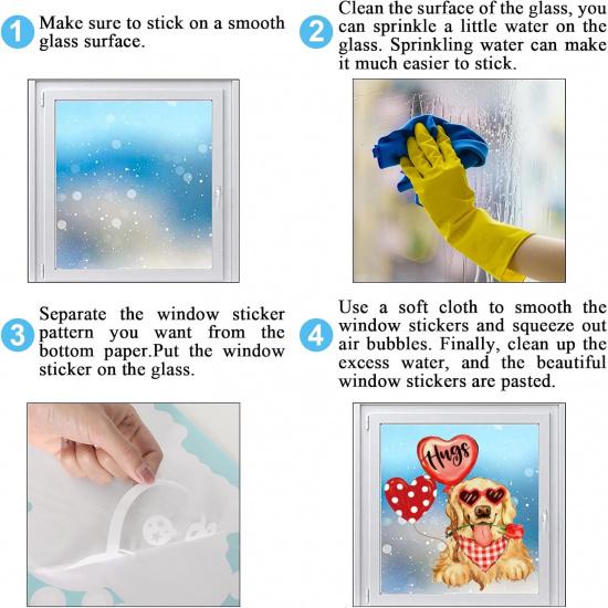 Valentine's Day Window Clings Window Stickers Love Heart Dog Double-Sided Glass Decals for Wedding Anniversary Home Office Classroom Party Wall