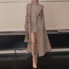 Vintage Elegant Stand Collar Long Wool Blend Coat Women Slim Fit Casual Overcoat