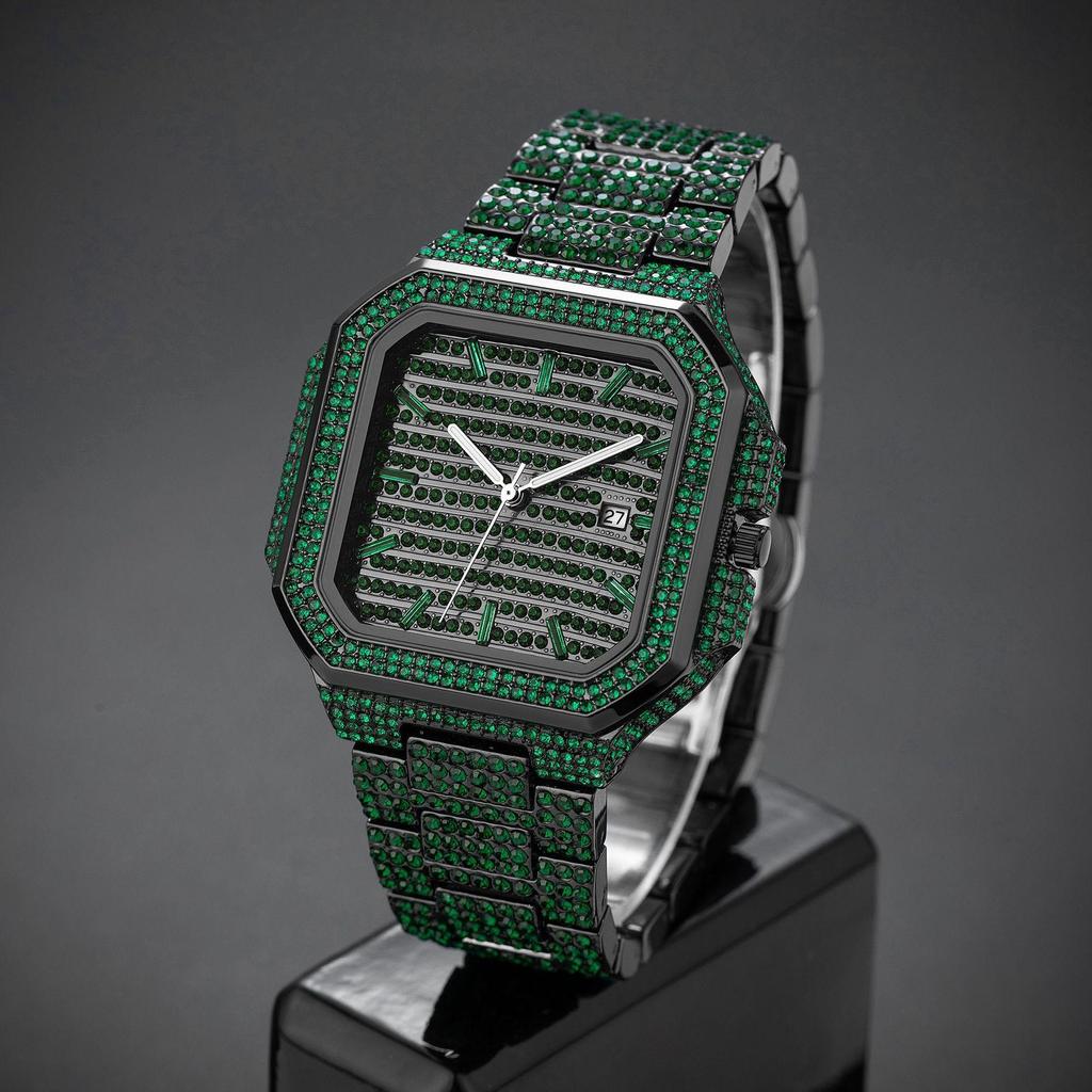 Watch For Men Luxury Gold Square Men's Wristwatch Alloy Strap Full Diamond Business Quartz Watch For Man Clock Gifts