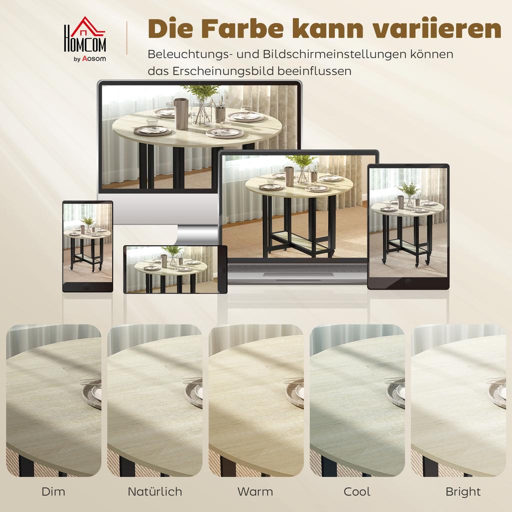 Folding Table, Table with Fold Function and Open Shelf, Rolling Kitchen Table for Dining Room, Small Spaces, Natural