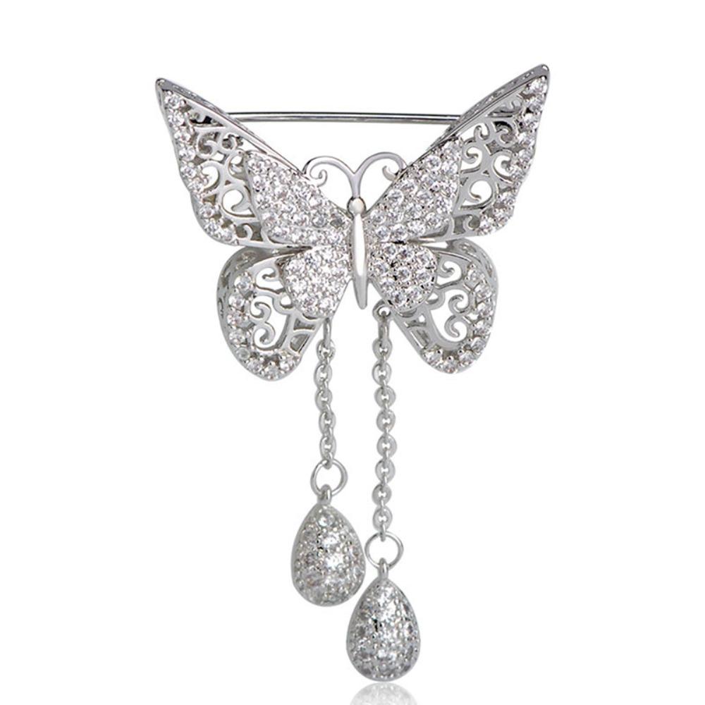 Water Drop Tassel Clothing Dress Badge Pin 7CM Collar Lapel Pin Elegant Butterfly Brooch  Women