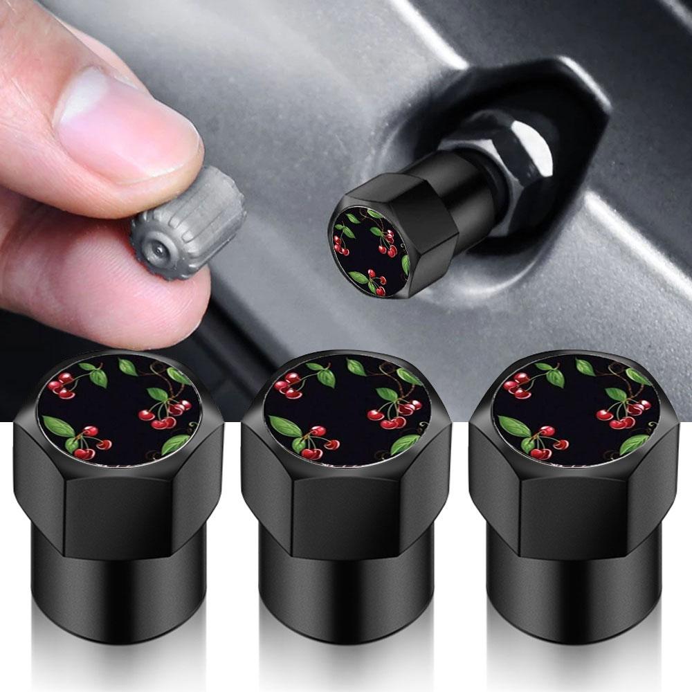 4 Pezzi Tappini Coprivalvole Aria Stelo Ruota Pneumatico Auto Universali Coperture Adesivo Forma Ciliegia Accessori Per Auto Moto Camion Bici