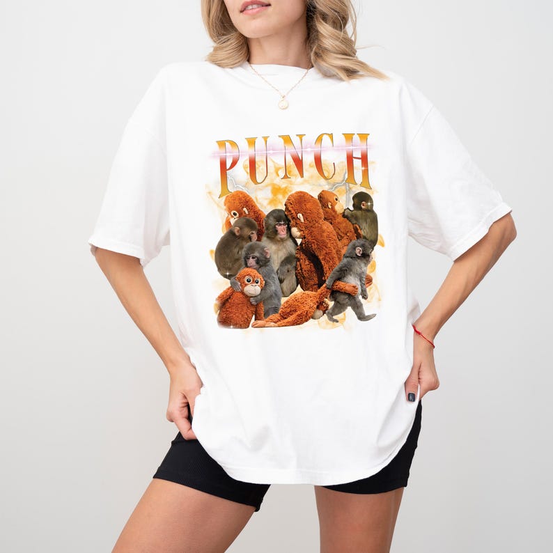 Monkey Punch Baby Monkey Holding Plush T Shirt M