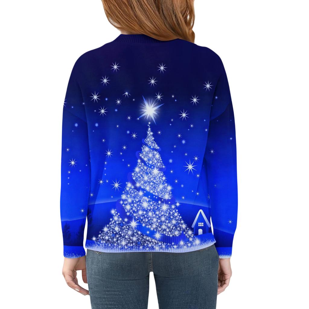 Girls' Hooded Knitted Pullover Round Neck Long Sleeve Top