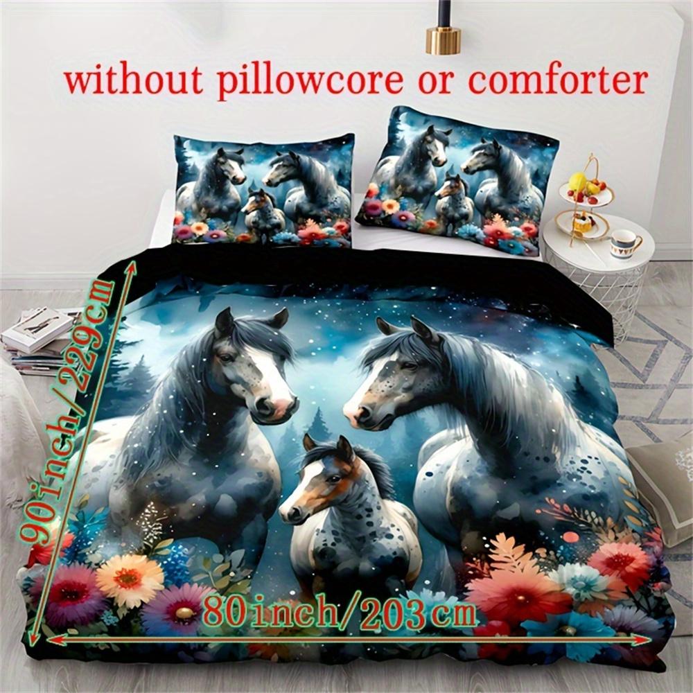 3pcs Soft & Breathable 3D Digital Print Horse Dreamcatcher Duvet Cover Set  Comfortable Bedroom Bedding Set Decoration