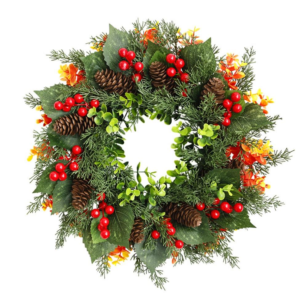 1PC Christmas Wreath 40CM Decorations Flower Christmas Wreath With Pinecones Berries Christmas Door Wall Decoration Garlands