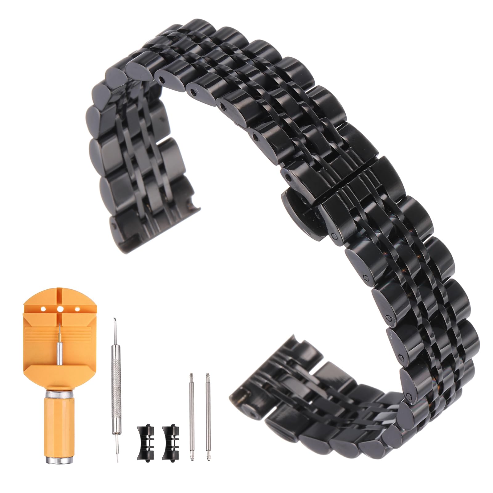 

[uxcell] Stainless Steel 18mm Quick Release Metal Watch Band, Unisex, Hinged Clasp Watch Strap, with Removal Tool, Black