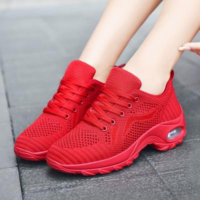 Mode Frühling Rot Sportsneaker Atmungsaktives Mesh Freizeitschuhe Damen Modisch 2024 Rutschfest Schnürschuh Komfort Outdoor Laufschuhe