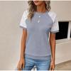 Women Solid Color Lace Long Sleeve Hollow Out Crew Neck Casual T-shirt Blouse Tops