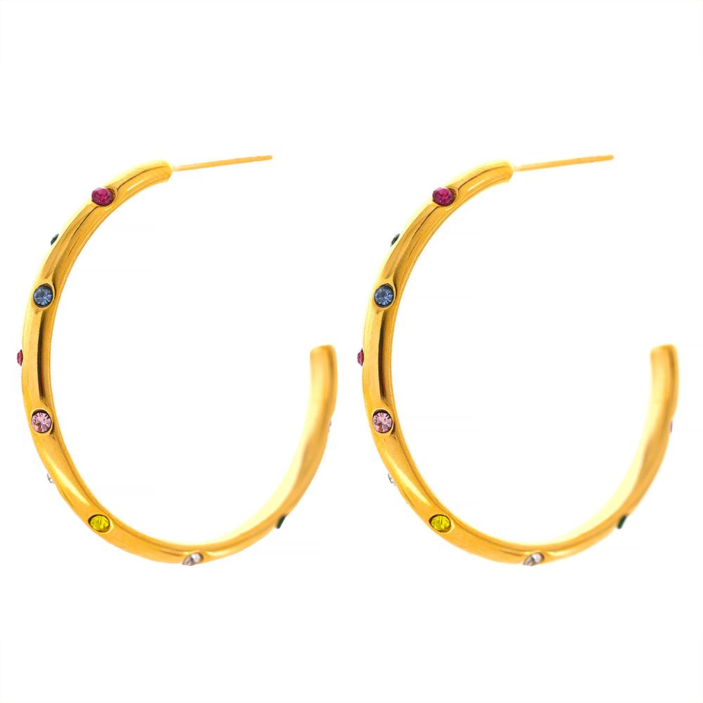 

Yhpup Stainless Steel Round Circle Big Hoop Earrings Delicate Cubic Zirconia Fashion PVD-18k-Plated Geometric Golden Earrings