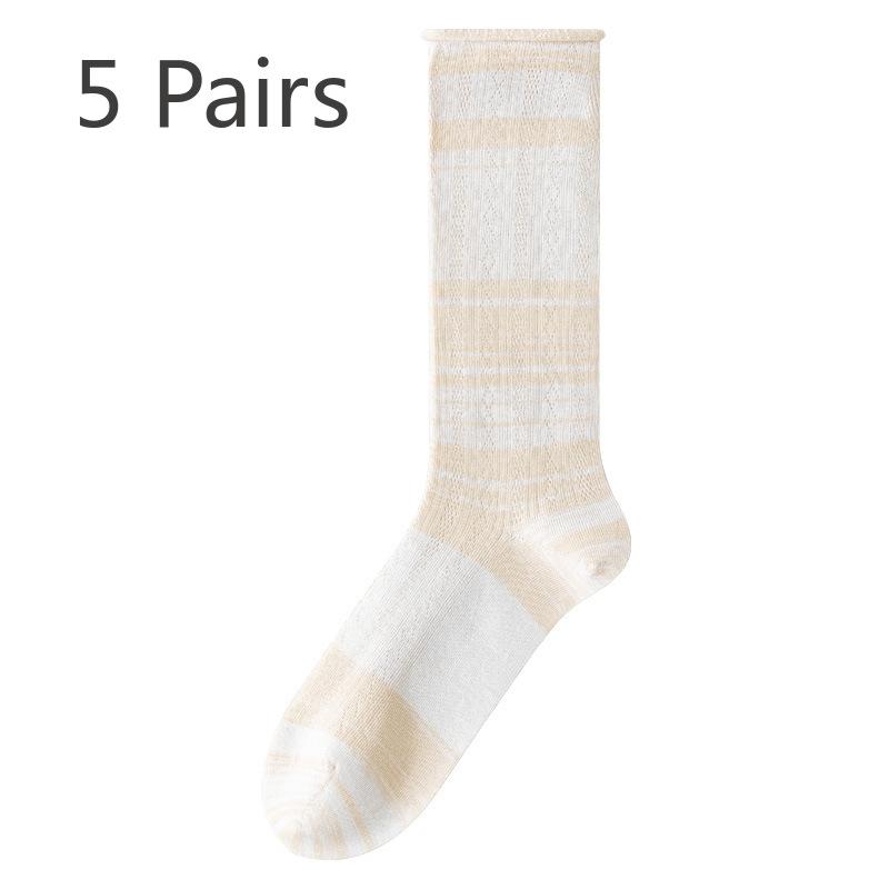 5 Pairs of Women's Summer Thin Cotton Anti Bacterial and Deodorant Stockings