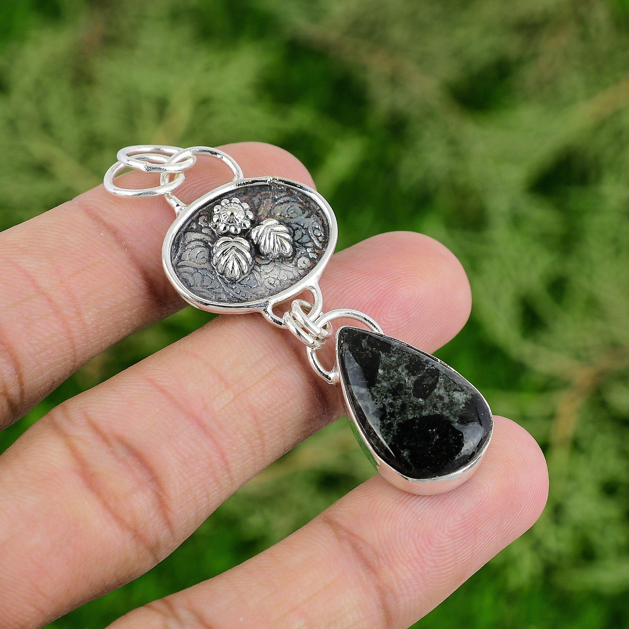 

Daughters Day Sale 925 Silver Pear Natural Star Galaxy Jasper Mother New Pendant