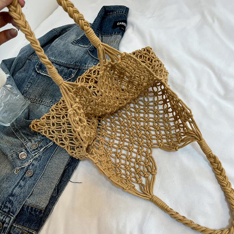 and-Woven Bag Women Handmade Hollow Handbag Female Shoulder Bag Big Capacity Summer Casual Travel Beach Tote Purse