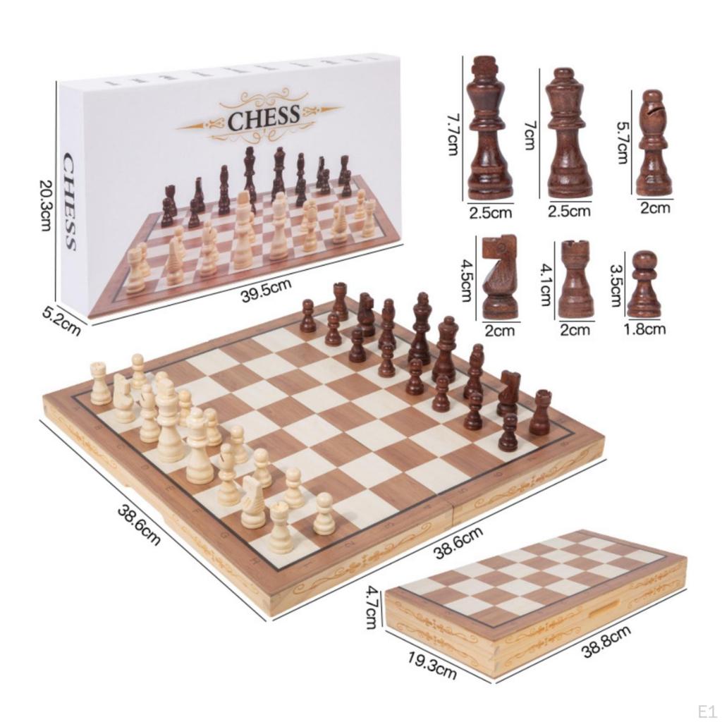 Wooden Chess Set Portable Foldable Carved for Adults, Beginners, Family Game Night,