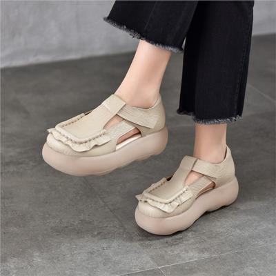 Retro Genuine Leather Roman Sandals Comfortable And Versatile Round Toe Thick Soled Women's Shoes