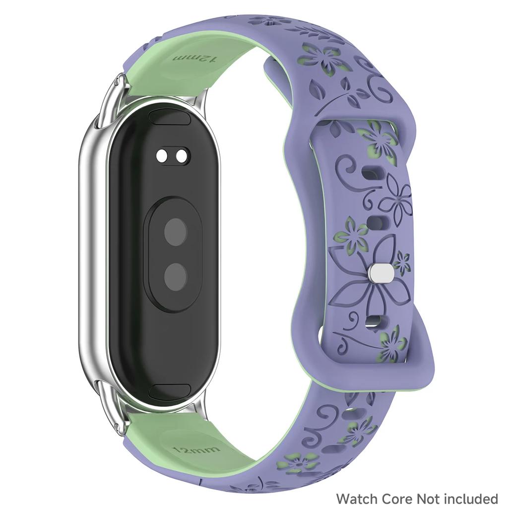 Women Silicone Flower 3D Engraved Bracelet for Xiaomi Band 9 NFC Smart Watch Breathable Watchband for Xiaomi Band 8 NFC strap