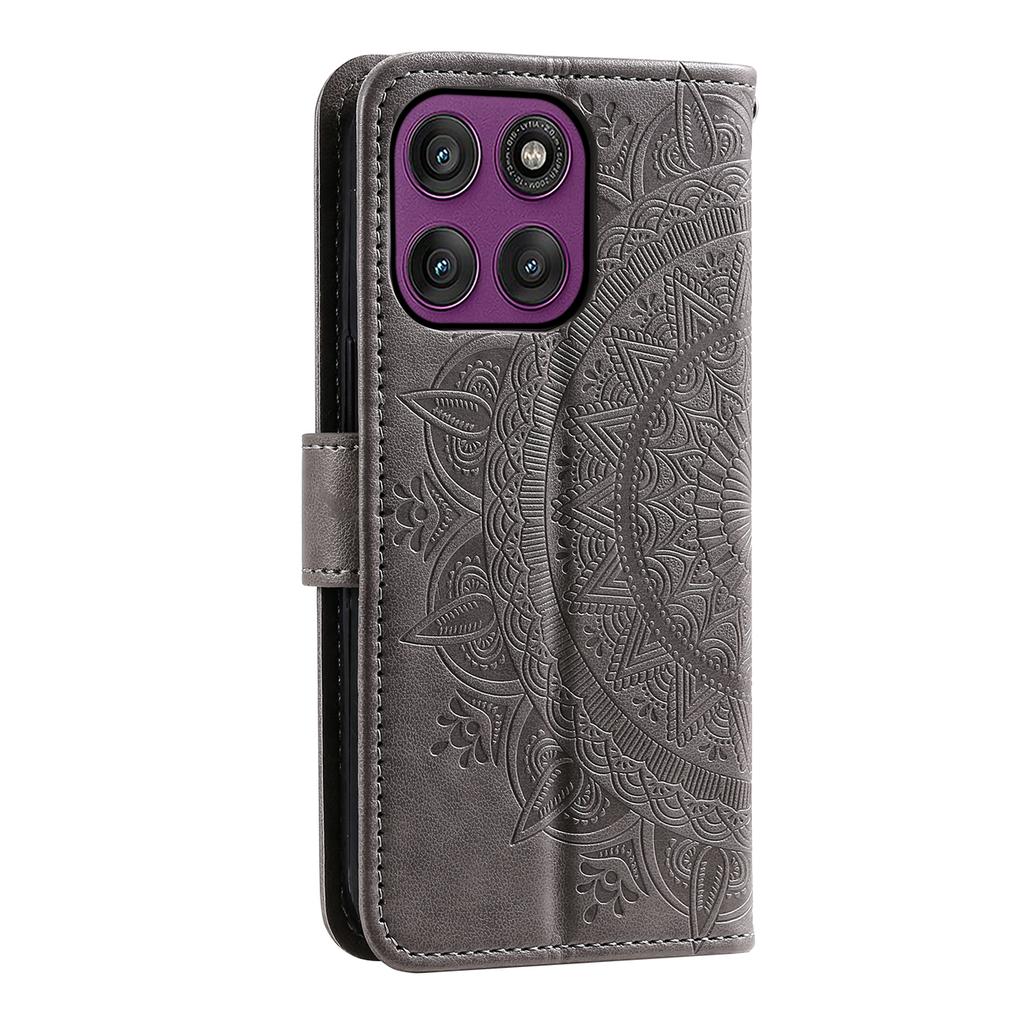 For Motorola Moto G56 5G Stand Case Imprinted Totem PU Leather Wallet Phone Cover with Wrist Strap