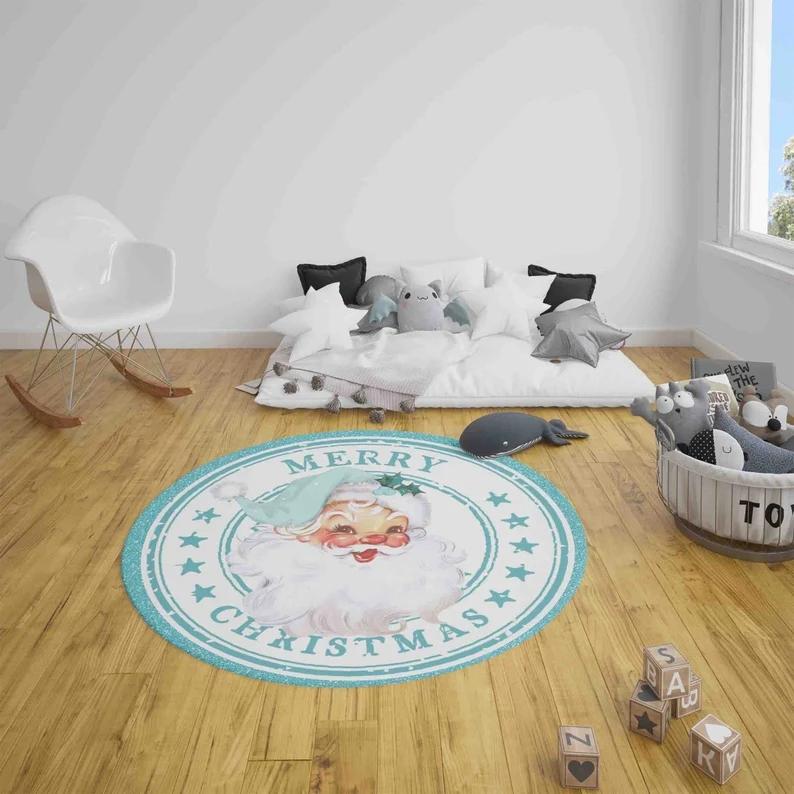

Christmas Round Carpet Blue Snow 3D Printed Decorative Rug Living Room Christmas Party Decoration Anti Slip Mat Christmas Gift 60cmx60cm
