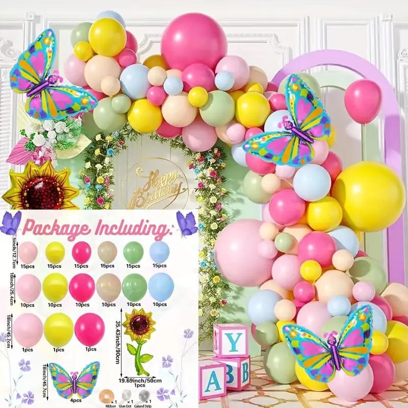 Colorful Butterfly & Sunflower Balloon Chain Set for Kids Birthday Party