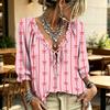 Women's Printed V-Neck Blouse with Tie and Ruffle Trim for Casual Wear