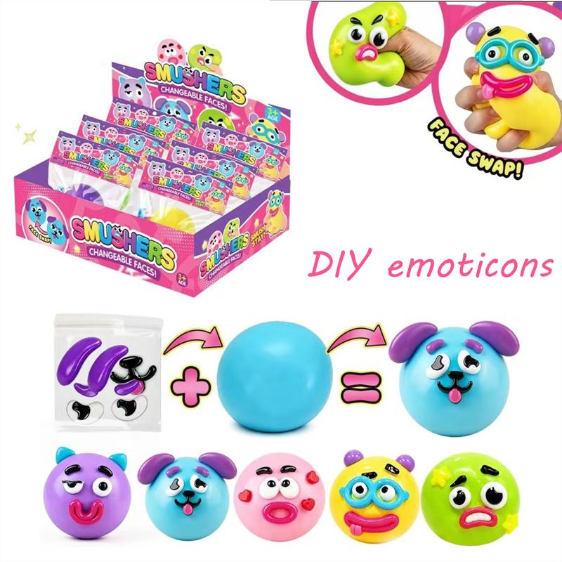 DIY Kawaii Emotikony Psí Tvář Swap Squishy Mačkací Fidget Hračka Úleva od Stresu Senzorický Barevný Míček pro Autismus ADHD Dospělé Dárek