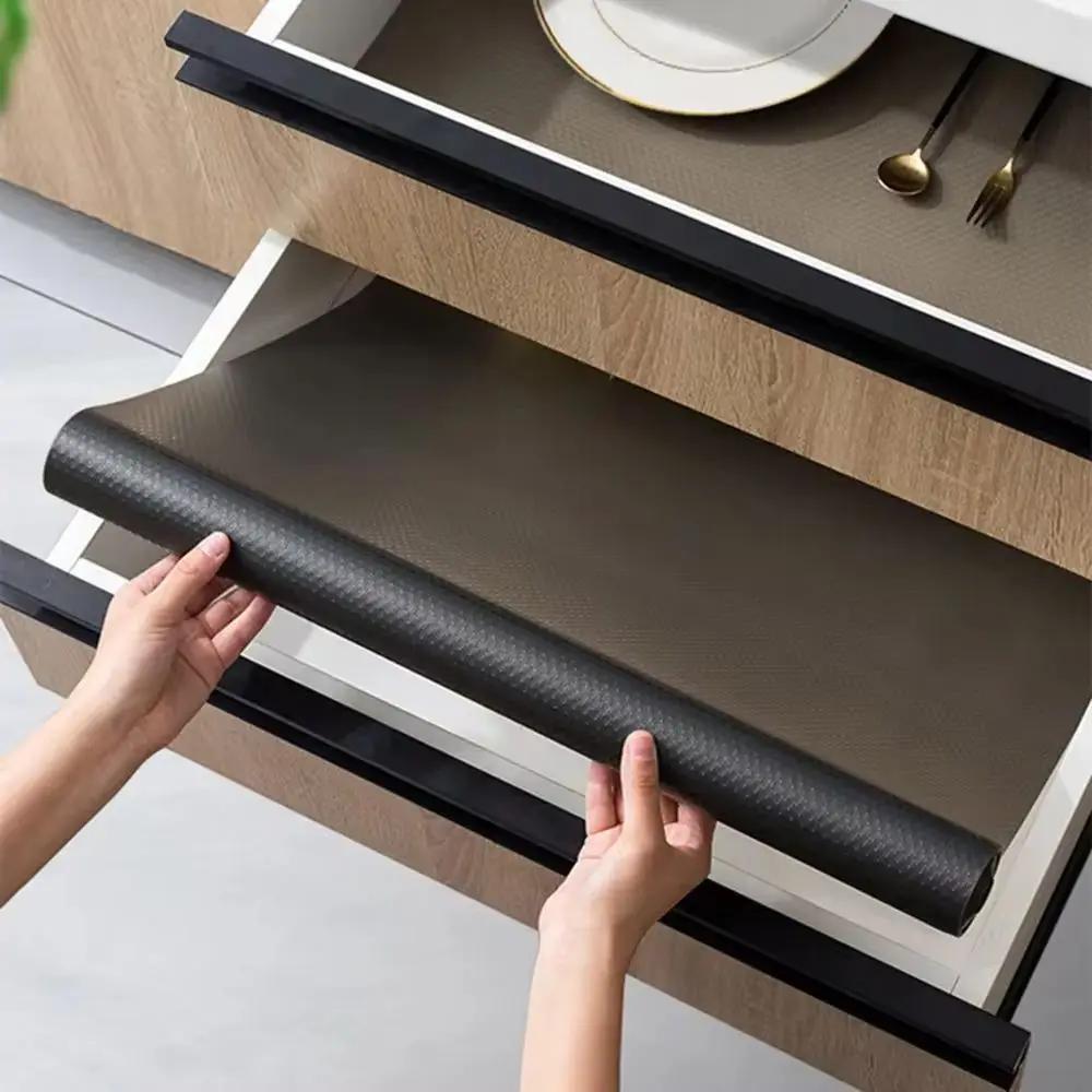 1pc 5m/196.85in Drawer Liners Washable Dustproof and Non-slip Placemats Kitchen Cabinet Mats Refrigerator Non-slip Liners
