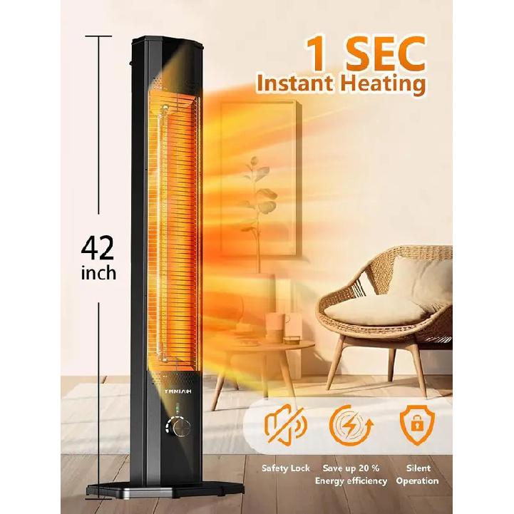 Outdoor Electric Patio Heater, 42in Infrared with Remote, 9 Heat Levels & Timers, 1500W Instant Heating, Safety Features