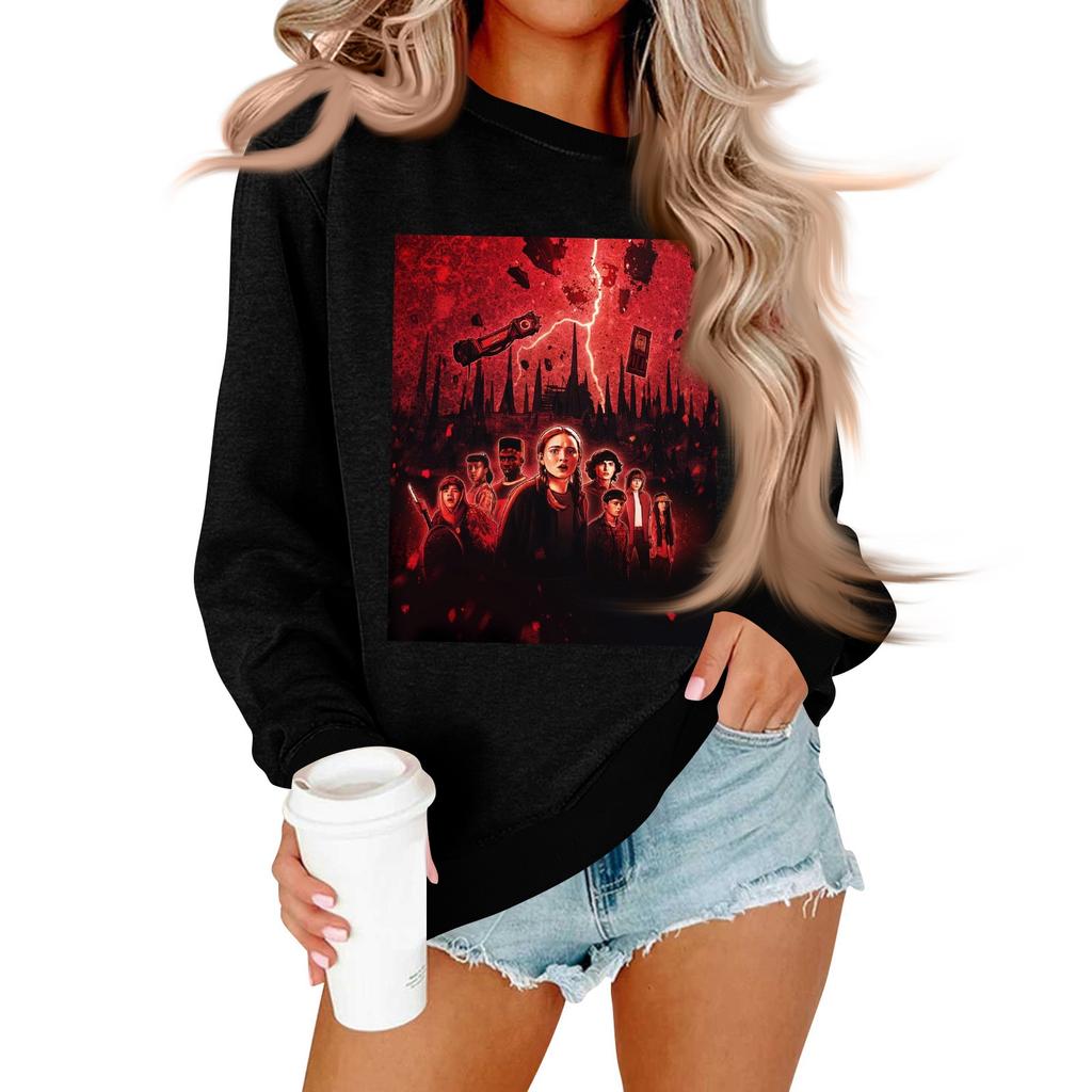 Women's And Men's Unisex Fashion Casual Long-sleeved Loose Printed Round Neck Pullover Hoodie Sweatshirt