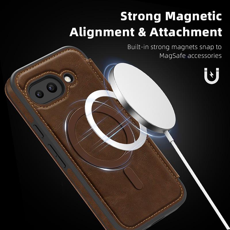 Per Magsafe Magnetico Protezione Completa a 360° Portafoglio in Pelle Slot per Schede Staffa a Flip Custodia per Telefono Per Google Pixel 10 Pro 8 9A 9 Pro XL