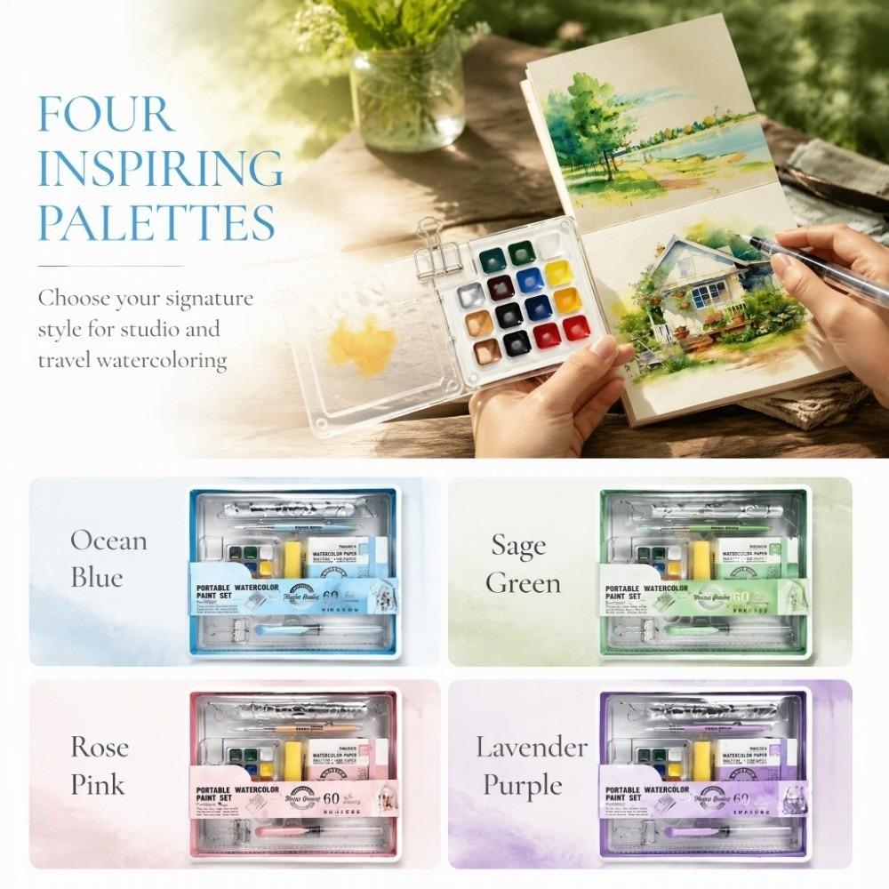 Waterproof Paint Pigment Box Foldable Travel Painting Tray Watercolor Paint Palette Travel