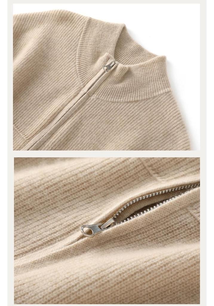 Heavyweight Stand Collar Wool Cardigan - Versatile Casual Solid Color for Autumn/Winter