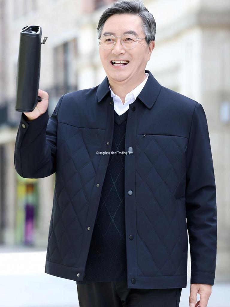 Men's Autumn/Winter Thickened Cotton-Padded Jacket for Middle-aged and Elderly, Dad's Lapel Jacket, Outerwear.