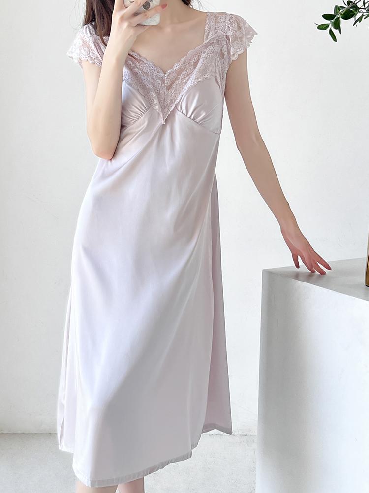 Women's Spaghetti Strap Mulberry Silk Nightgown with Built-in Bra - Chic Summer Dress & Pajamas