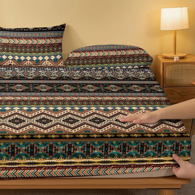 Bohemian Patterned Frosted Bedsheet Queen Size Printed Bedspread Soft Bedding for Cozy Bedroom