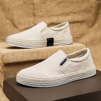 Sapatos masculinos de lona, sapatos de verão respiráveis com fundo macio, desodorantes, feitos à mão, para homens, tecido de algodão, sapatos casuais de pescador e cânhamo