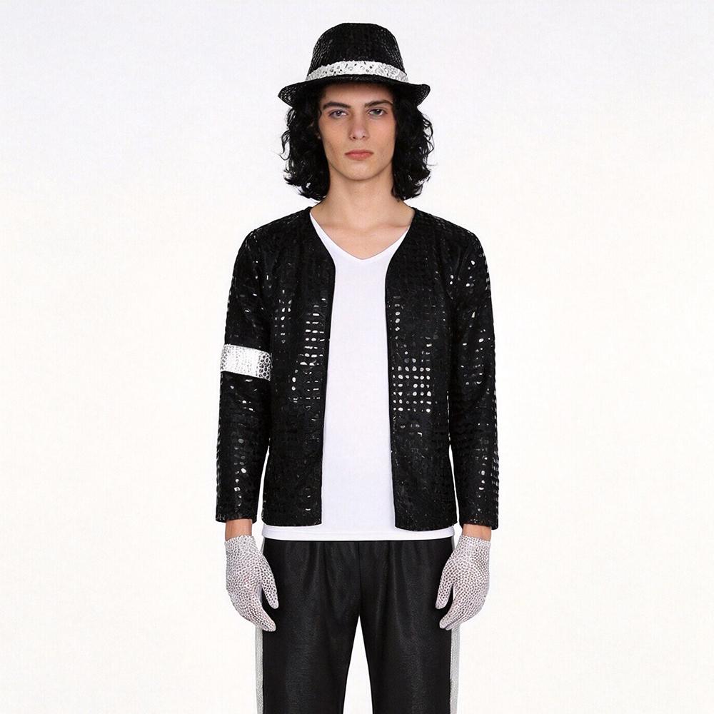 Michael Jackson Cosplay Herren 80er Retro Pailletten Tanz MJ Kostüme Performance Outfit Mit Hut Sonnenbrille Und Handschuhen Für Halloween