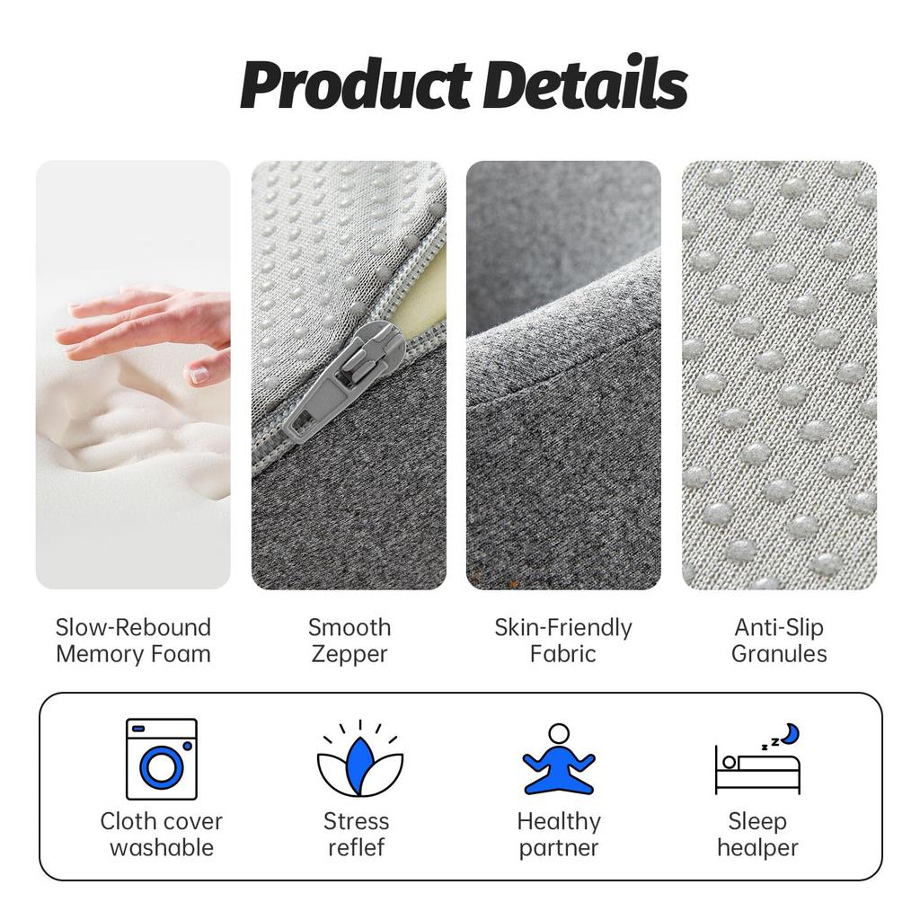 Ergonomics Lying Face Down Pillow Memory Foam Breathable Head Rest Support Pillow Body Massage for Beauty Salon Removable Cover Grey