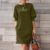 Women Round Neck 3/4 Sleeve Casual Dress