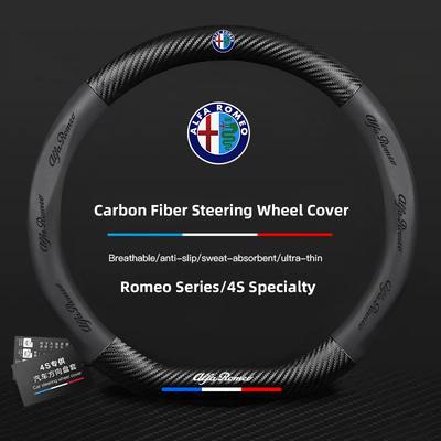 Carbon Fiber Car Logo Styling Leather Steering Wheel Cover Auto Accessorie For 159 166 Spider Giulia Giulietta 156 GT