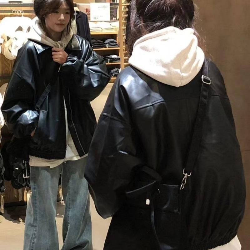 Autumn Winter Street Style Casual Fashion PU Leather Jacket Women Vintage Zipper Coat Cardigan Outwear Top