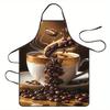 1pc Unisex Polyester Kitchen Apron with Coffee Cup and Coffee Bean Design, Suitable and Coffee-themed Meals, Coffee Bar Accessor