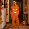Funny Cosplay Romper Halloween Pumpkin Onesie Pajamas, Adult Jumpsuit with Happy Plush Fleece Homewear Face, Soft Hooded Costume for Party Night,