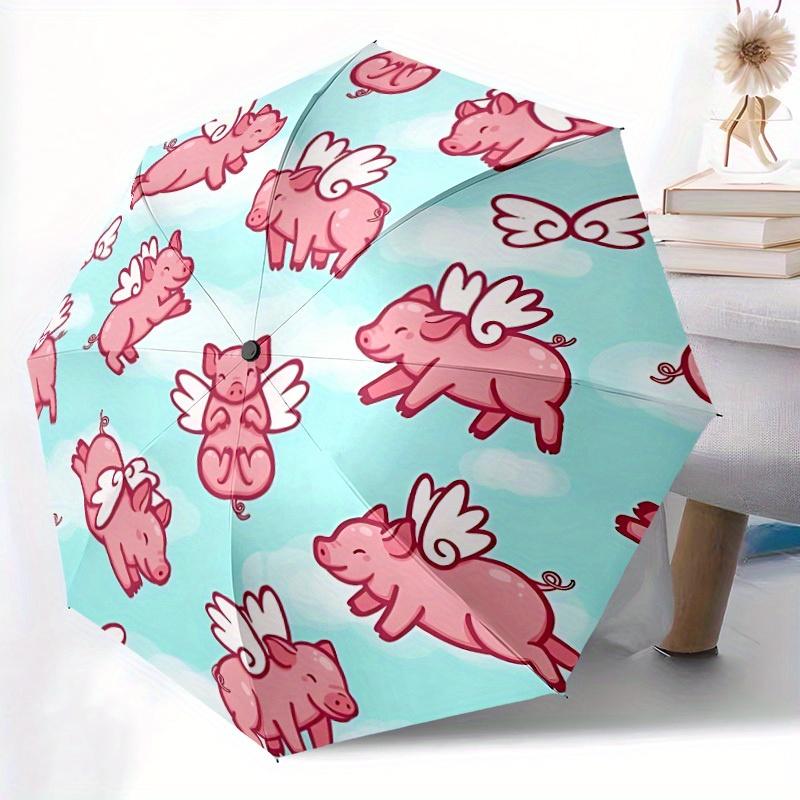 1pc Flying Pigs Automatic Folding Umbrella Portable Collapsible Design, 8-Rib Iron Frame, Durable Fabric, All-Season Casual Outdoor 149