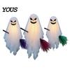 Weather Resistant Halloween Decor 3 Pcs Hanging Ghosts on Brooms, Spooky Flying Gauze Ghost Lighted Yard Sign with Broomstick for Tree, Porch,