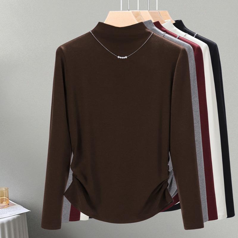 Semi-turtleneck bottoming shirt women's new autumn and winter long-sleeved inner slim-fit warm fleece polished top